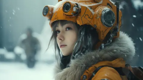 Cyberpunk Cats and Robots on Snowy Motorcycles