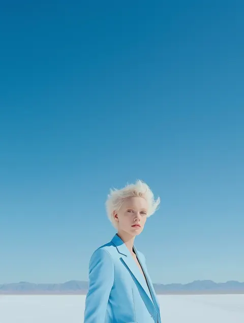 Albino Woman in Blue Suit