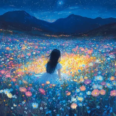 Mystical Meadow at Night