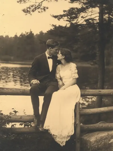 Vintage Couple by Lake