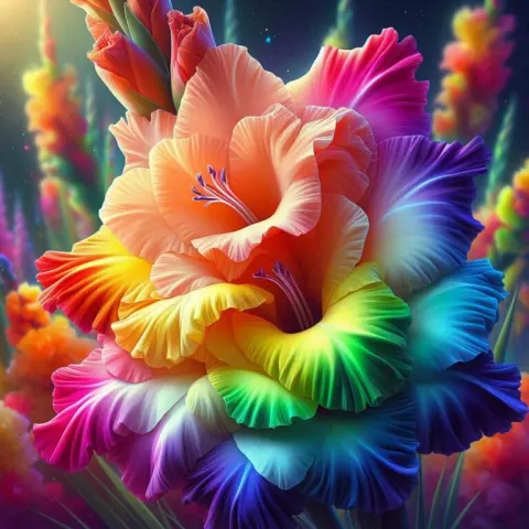 Rainbow Gladiolus With Ruffled Multicolor Petals
