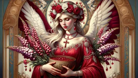 July Birthstone Ruby Angel With Larkspur Basket