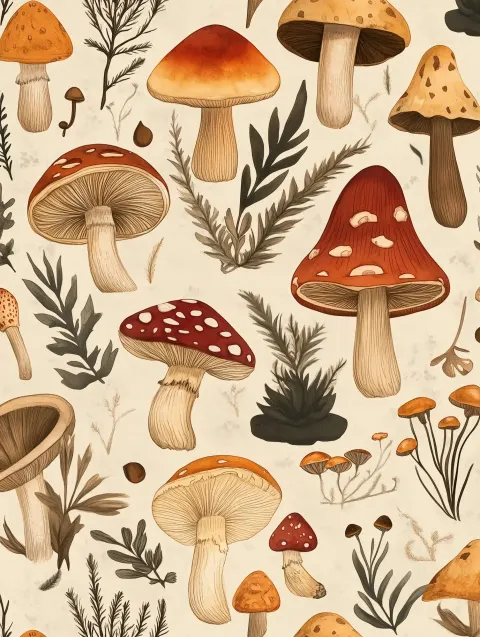 Vintage Earth Toned Mushrooms