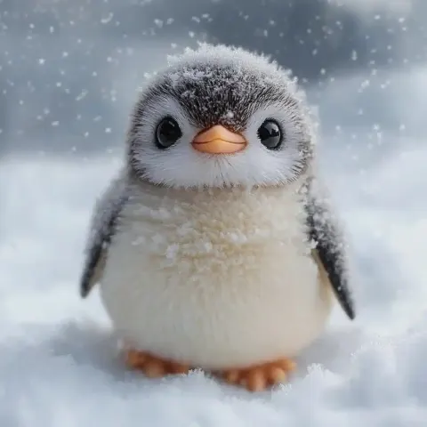 Fluffy Penguin in Snow