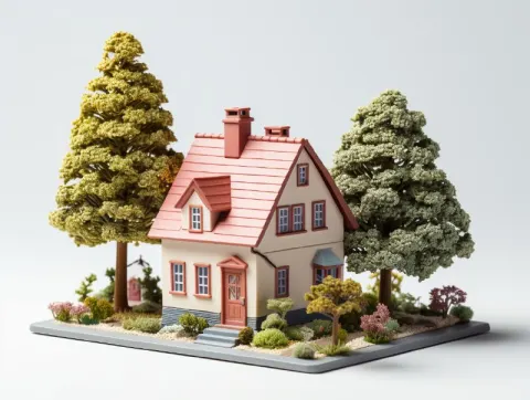 Miniature House Block Bird's Eye Minimalist Render