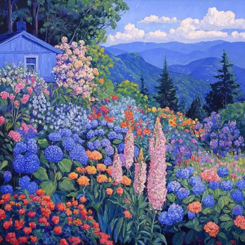 Chinoiserie Appalachian Garden Painting