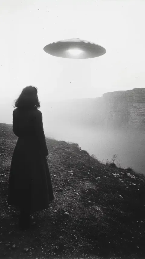 UFO Landing on Moon BW