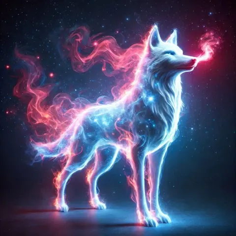 Ethereal Glowing Wolf With Smoke