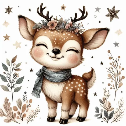 Boho Nursery Smiling Deer Watercolor Illustration
