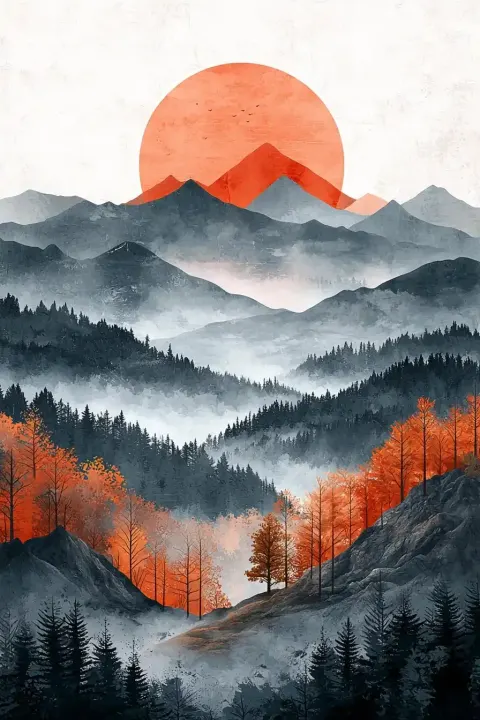 Minimalist Pastel Mountains Illustration