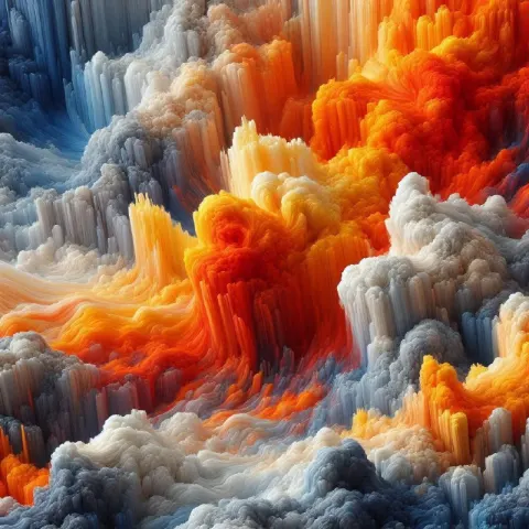 Bold Textured Acrylic Abstract in Fiery Orange and Blue