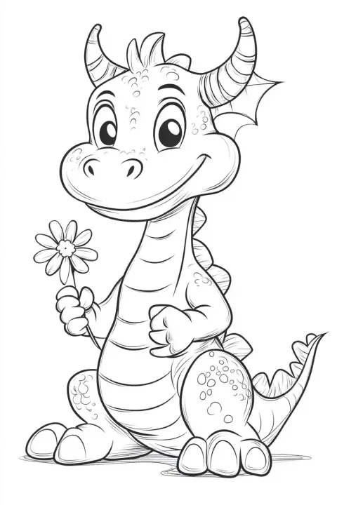 Cartoon Dragon with Flower