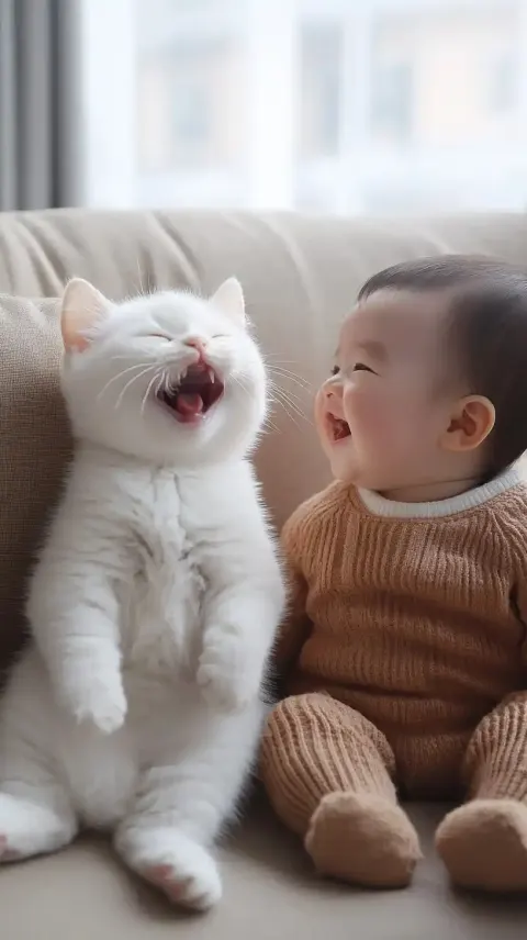Realistic Cat and Baby