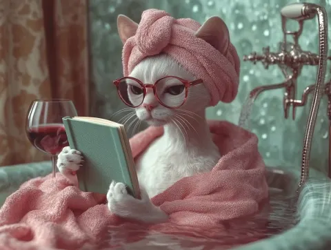 Photorealistic Cat in Bathtub