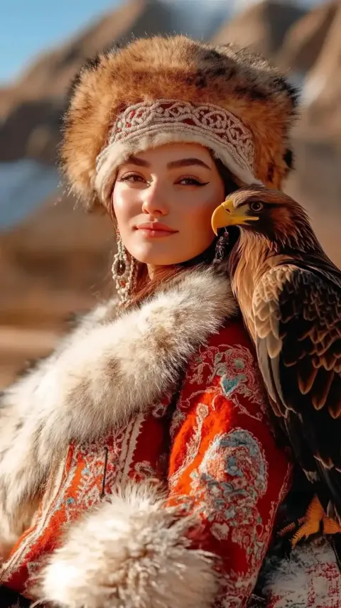 Kazakh Woman with Eagle