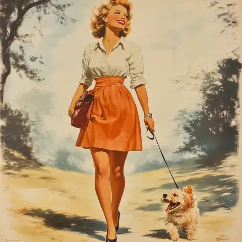 1950s Poster Woman Walking Dog