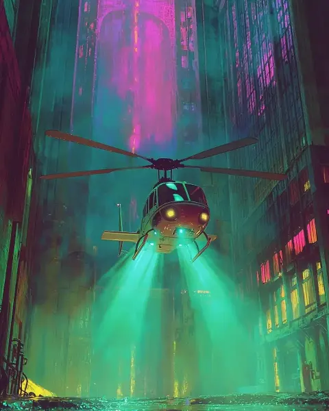 Helicopter Spotlight in Brutalism