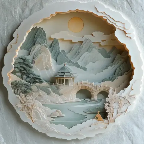 3D Paper-Cut Chinese Landscape