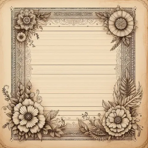 Lined Journal Page With Boho Floral Parchment Border