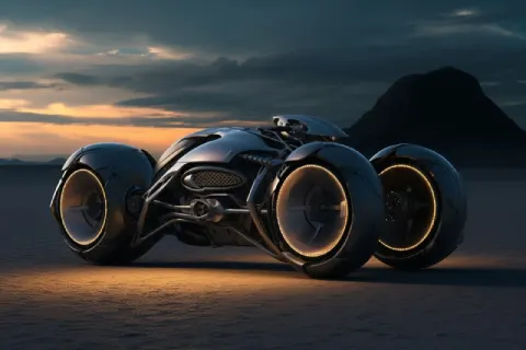Futuristic Three Wheel Hyperbike Cinematic Photo