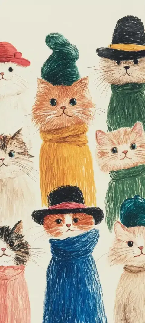 Dressed Cats in Line