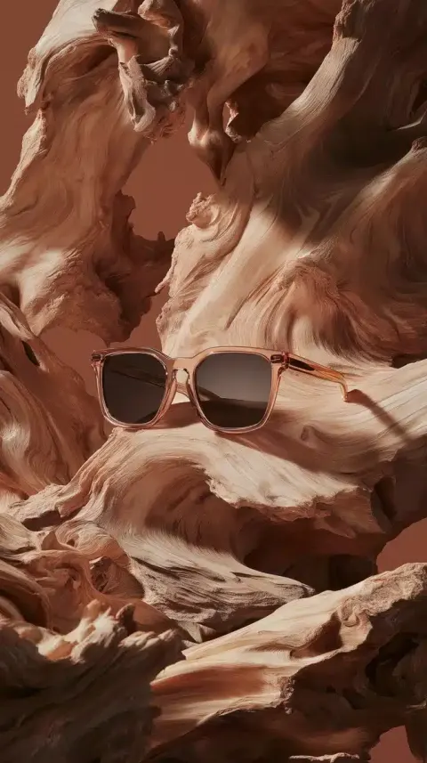 Sunglasses Amidst Wood Fragments