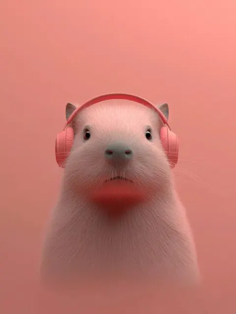 Capybara Portrait with Headphones
