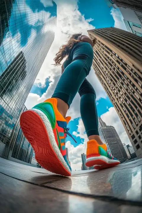 Fisheye Sneakers Against Architecture