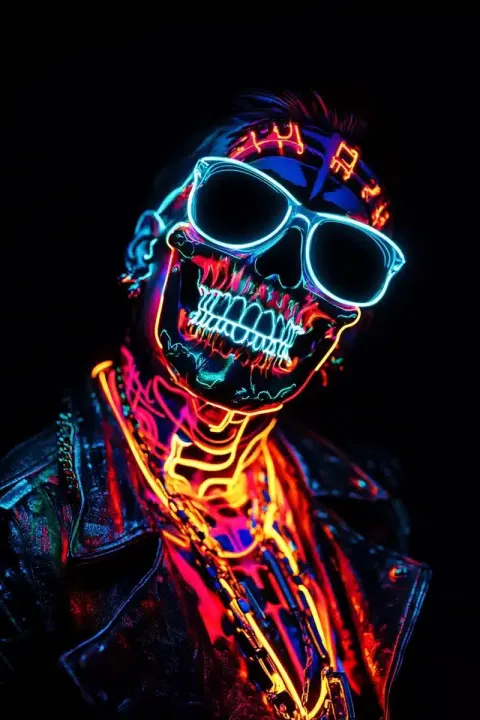 Neon Rocker Portrait Street Art