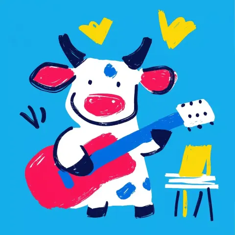 Hand-Drawn Guitar Cow
