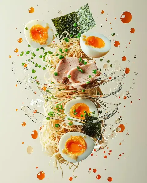 Surreal Floating Ramen Ingredients