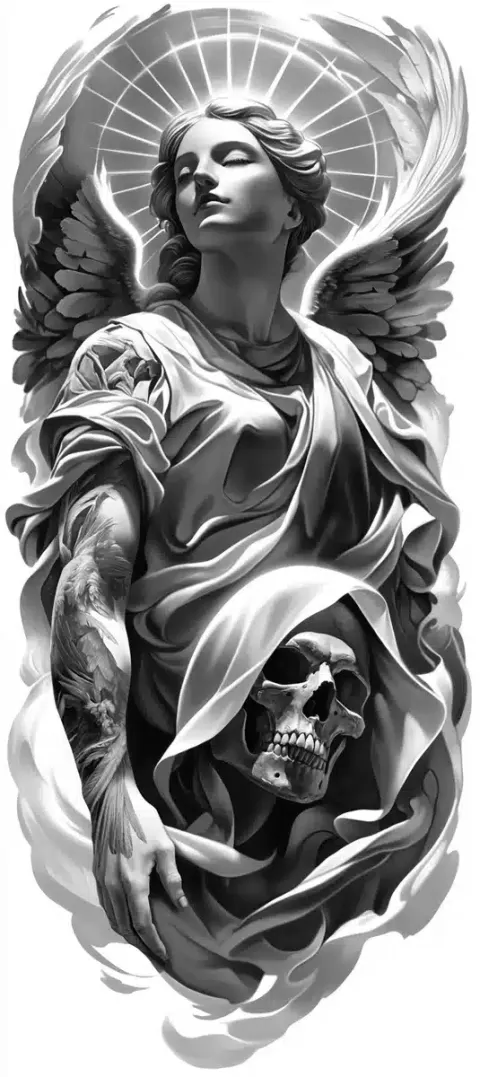 Angelic-Eerie Sleeve Tattoo Design