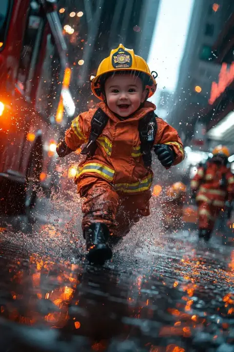 Hyperrealistic Baby Firefighter Action