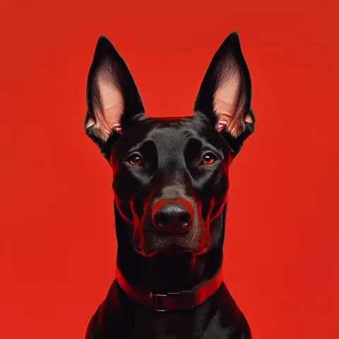 Sleek Doberman on Red