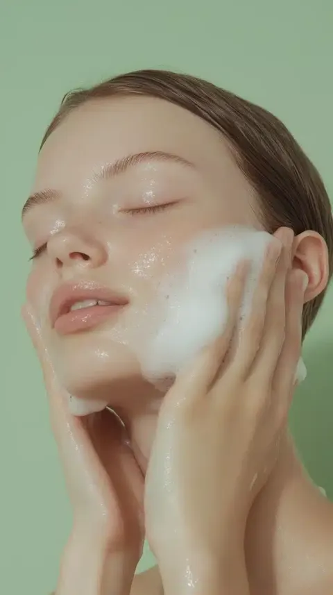 European Woman Washing Face