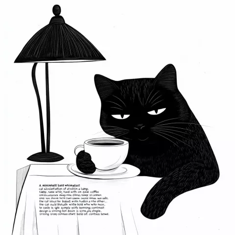 Minimalist Cat with Coffee