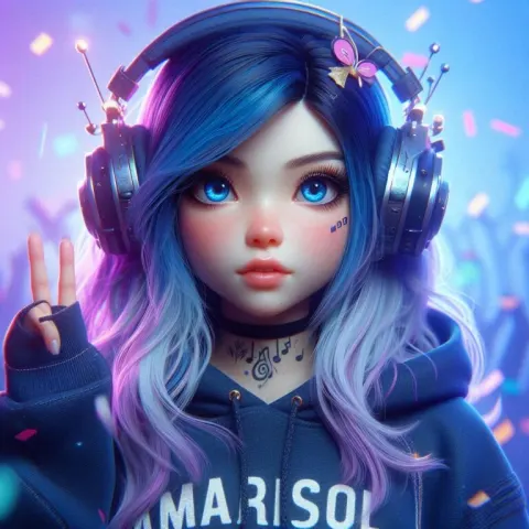 DJ Girl With Blue Purple Ombre Hair 3D Studio Photo
