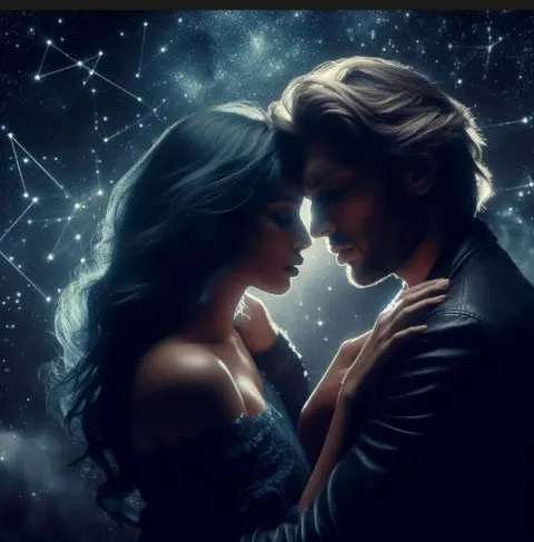 Couple Embracing Under Glowing Starry Night Sky