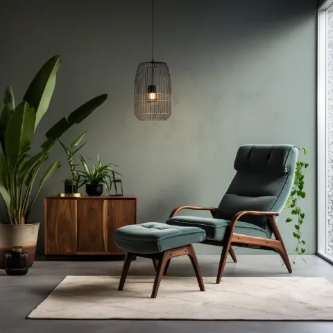 Midcentury Fabric Lounge Chair With Footrest Design