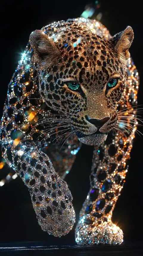 Crystal Leopard in Diamonds