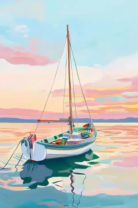 Colorful Sailboat at Sunset