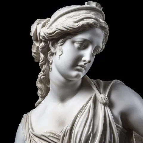 Greek Marble Lady Statue Portrait on Black Background