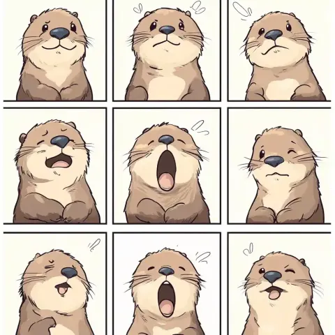 Cartoon Sea Otter Expressions