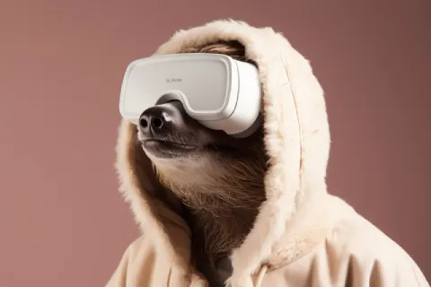 Minimalist Sloth Wearing VR Headset Close-Up Photo