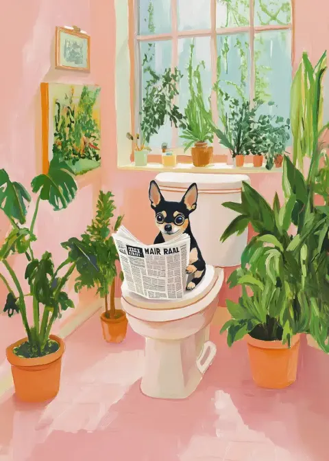 Chihuahua on Toilet Gouache