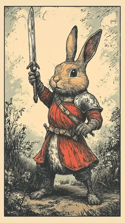 Medieval Knight Rabbit Woodcut