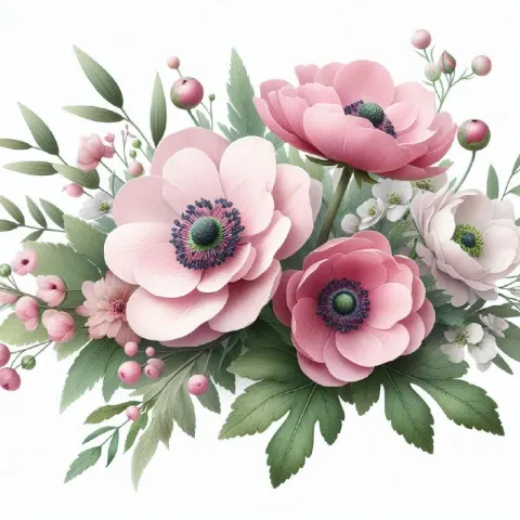 Pink Anemone and Peony Watercolor Wedding Arrangement