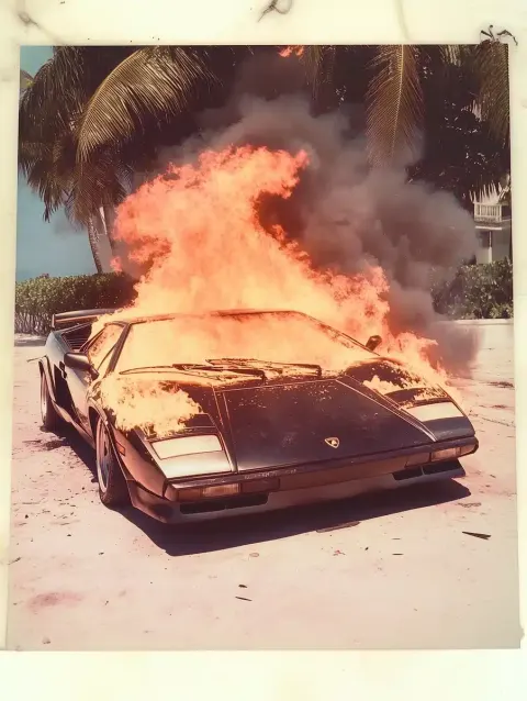 Polaroid Lamborghini in Flames