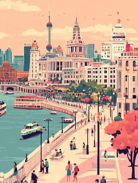 Cartoon Shanghai Bund Landscape