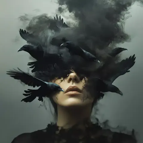 Raven-Haired Woman in Smoke